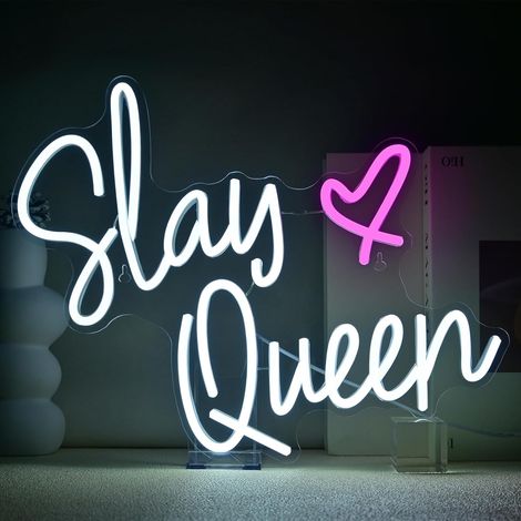 Insegna al neon Slay Queen bianca e rosa, insegne al neon a LED per decorazione murale, luce al neon USB per camera da letto, stile preppy girl, arredamento per dormitorio (1/5)