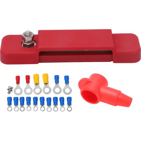 Bloc de distribution d'énergie à 12 bornes avec couvercle universel pour panneaux solaires de bateau marin de voiture rouge (1/5)