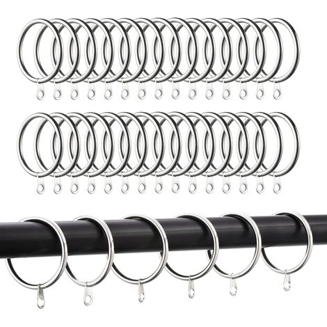 Lot de 50 anneaux de rideau suspendus avec œil fixe et crochets, diamètre intérieur 38mm, couleur argenté. Convient pour rideaux et tringles (1/5)