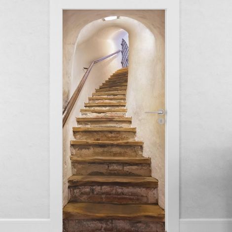 (77x200 cm)Sticker porte Escaliers en Trompe l'Oeil Sticker chambre Autocollant mural décoration Autocollant Porte trompe l'oeil mural Stickers Muraux (1/5)