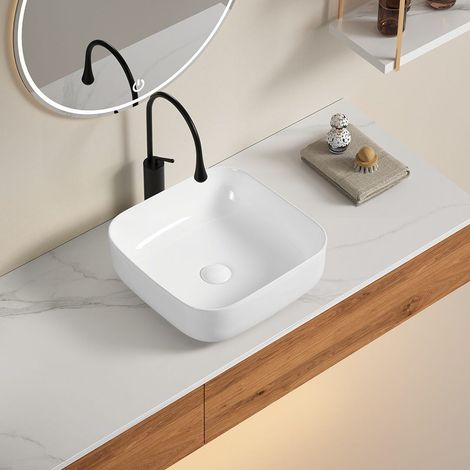 Designer-Waschbecken 41×41 Cm, Aus Weißer Keramik, Ohne Hahnloch