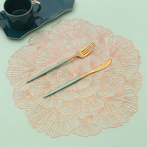 Lot de 6 sets de table ronds dorés 38 cm avec motif floral, dessous d'assiette décoratifs pour repas et fêtes (1/5)