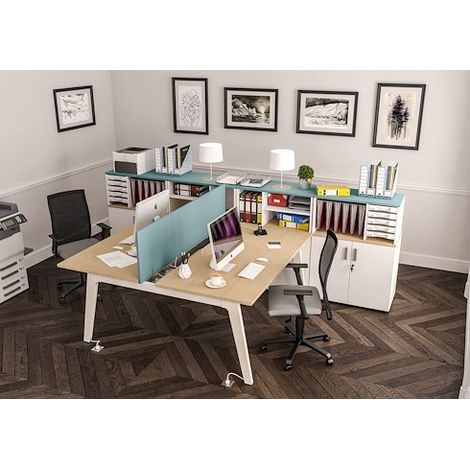 Pôle de 2 bureaux Exprim chêne clair + goulotte L 120 cm - piètement anthracite - Maxiburo (1/5)