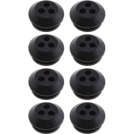 Juego de 8 juntas de goma negras de 3 orificios para el depósito de combustible, con un diámetro de orificio de 5 mm, para su reemplazo en sopladoras, desbrozadoras y cortacéspedes. (1/5)