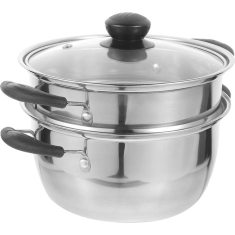 Utensilios de cocina: Vaporera de acero inoxidable de dos niveles con tapa de vidrio, ideal para ravioles y verduras. (1/5)