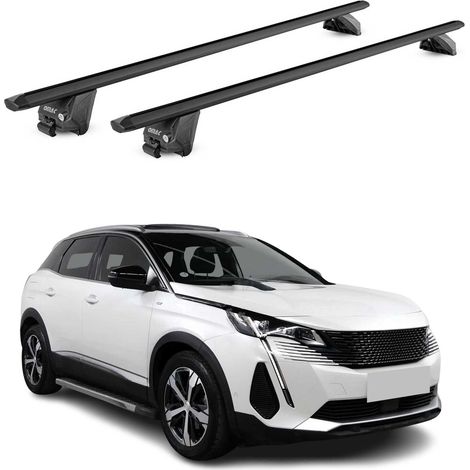 OMAC Barres de toit aluminium certifiées TÜV pour Peugeot 3008 II 2016-2024 – Pour rails de toit intégrés – Rainure en T – Charge max 100 kg – 2 antivols Noir