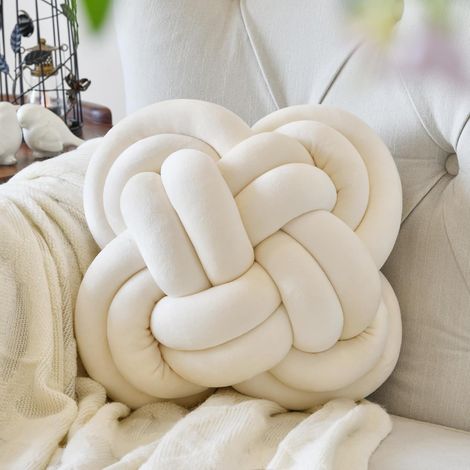 BEBUSINGOTO Dekoratives Samtkissen für Schlafsofa, 30,5 cm geknotetes quadratisches Bodenkissen (30,5 cm, beige) (1/5)
