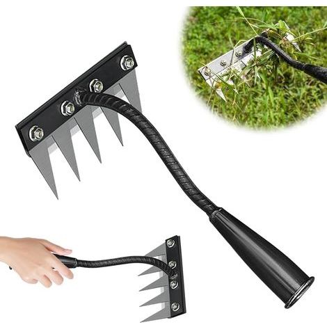 Gartenrechen aus Kohlenstoffstahl, abnehmbares manuelles Unkrautentfernungswerkzeug aus Manganstahl, multifunktional, entfernt effektiv Unkraut in Gärten und Höfen (5 Zinken). (1/5)