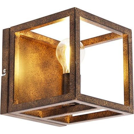 Applique da parete industriale in acciaio con finitura ruggine – Portalampada E27 – Dimmerabile – 1 x 60 W – Profondità 20 cm – Lunghezza 18 cm – Altezza 18 cm (1/5)