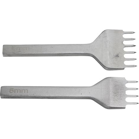 Ensemble de 2 poinçons en acier inoxydable de 6 mm, à 4 ou 6 dents, en forme de diamant, avec polissage miroir, pour le travail du cuir à faire soi-même. (1/5)