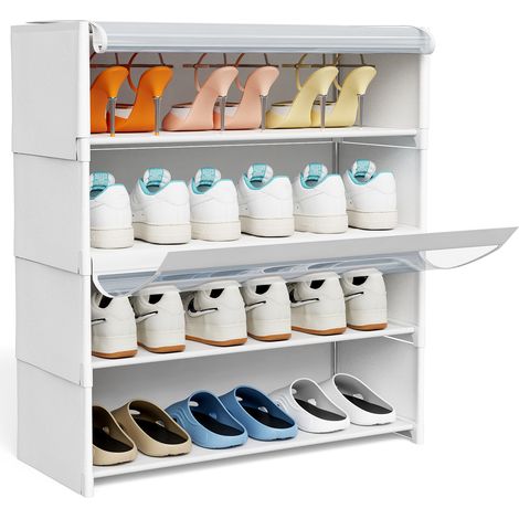 Armoire à chaussures 4 couches Blanc 73 x 64 x 30 cm – Tubes en Métal + Plastique – Avec porte en PVC translucide – Capacité 12 paires (1/5)