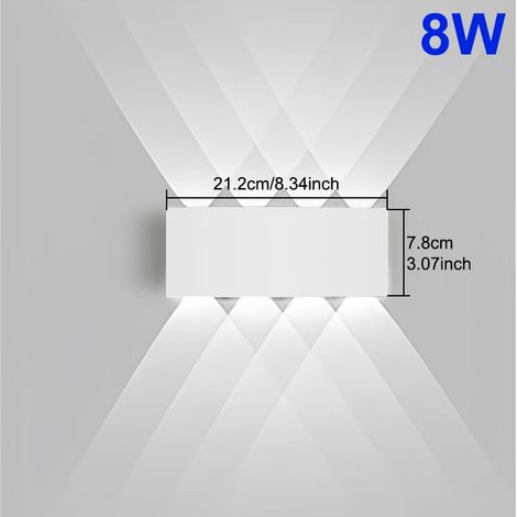 Applique murale LED extérieure (8 W - 6500 K) étanche IP65, éclairage vers le haut et vers le bas, style moderne, pour allée, jardin, cour, chambre, salon et décoration. (1/5)