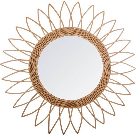 Atmosphera – Miroir rond en rotin 50cm – Design bohème beige – Épaisseur 2,5cm – Installation facile au mur – Pour salon et chambre (1/5)