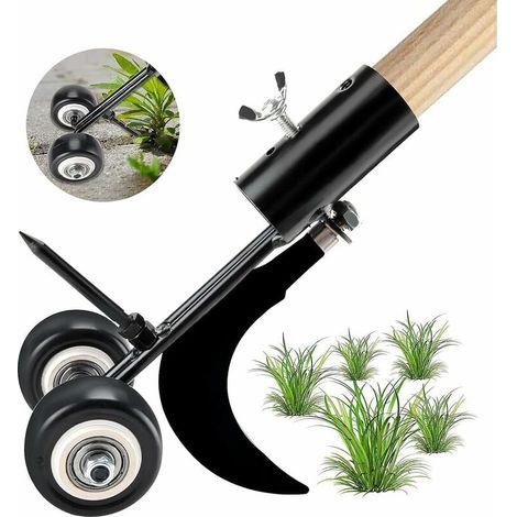 Attrezzo per diserbo 2 in 1 con ruote, attrezzo per diserbo da giardino, attrezzo per diserbo senza inginocchiarsi per la pulizia tra lastre, pietre per pavimentazione, patii e prati (1/5)