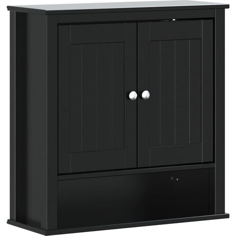 Armoire murale de salle de bain BERG noir bois massif (1/5)