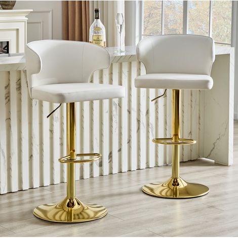 Sgabello da bar girevole 360° con altezza regolabile, schienale ergonomico, PU bianco (1/5)