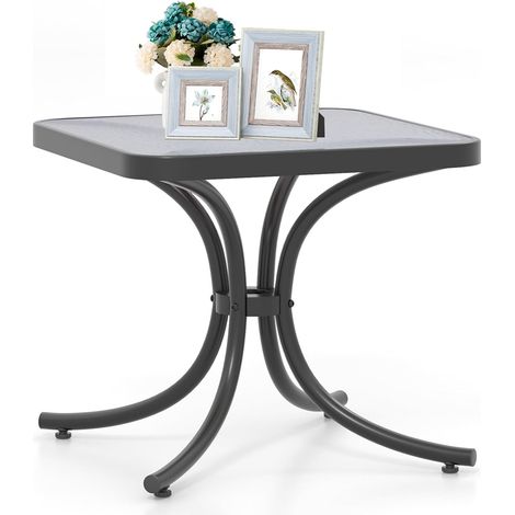 COSTWAY Table de Jardin Carrée Plateau en Verre Trempé 50 CM, Table Basse de Patio avec Cadre en Métal Robuste Charge 100 kg, Table à Manger d'Extérieur pour Jardin Balcon Cour, Noir (1/5)