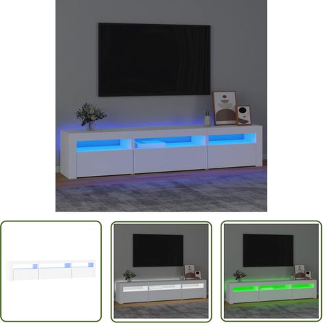 The Living Store TV-Schrank mit LED-Leuchten Weiß 195x35x40 cm - TV Schrank - Holzwerkstoff Möbel - Weißer Fernsehtisch - LED Beleuchtung - Wohnzimmereinrichtung (1/5)
