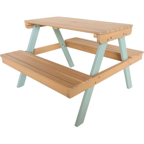sweeek - Picknicktisch aus Holz für Kinder, mit 2 Sitzplätzen, Akazie, Graugrün