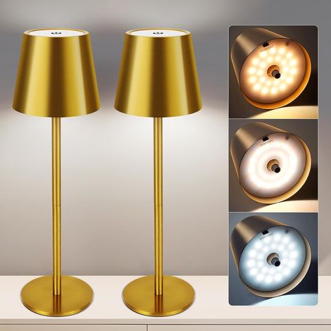 Lot de 2 Lampe de Table Sans Fil à intensité variable, Batterie Rechargeable 5000mAh, Tactile à LED 3 Couleurs Dimmables, avec USB-C, étanchéité IP54 pour l'intérieur et l'extérieur(or)