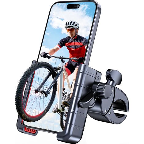 Soporte para teléfono para bicicleta - Soporte para teléfono para motocicleta con abrazadera para manillar, compatible con cochecitos, patinetes y bicicletas soporte para teléfono giratorio de 360°. (1/5)