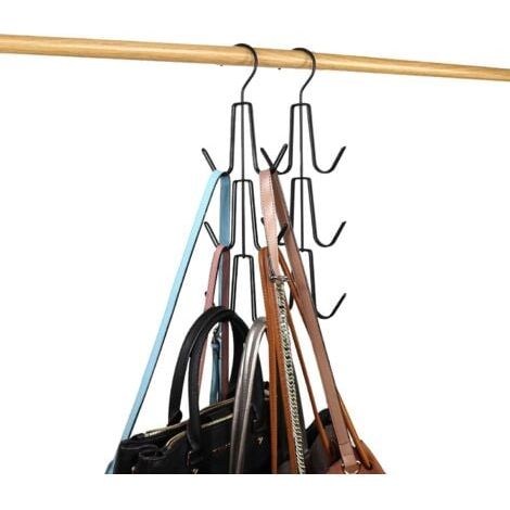Cintres pour sac à main, porte-sac à main, lot de 2 cintres en métal peu encombrants, organisation de placard, sacs de rangement pour sacs à main, sacs à dos, débardeurs, ceintures (noir) (1/5)