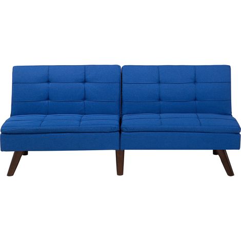 Sofá cama tapizado acolchado 3 plazas azul cobalto click clack patas de metal respaldo dividido Ronne (1/5)