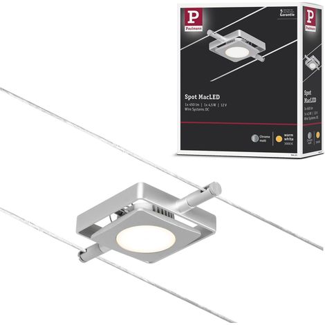 Système de câble LED Spot DC, avec 1 x 4,5 W, extensible, chrome mat, câble métallique, métal, 3000 K (1/5)