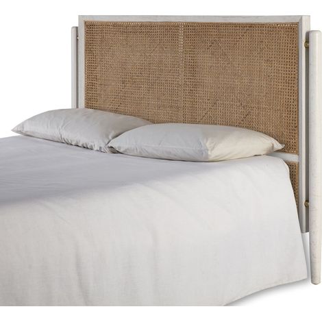 Tête de lit 160x6x110 Bois Blanc/Métal Doré/Rotin Naturel (1/2)