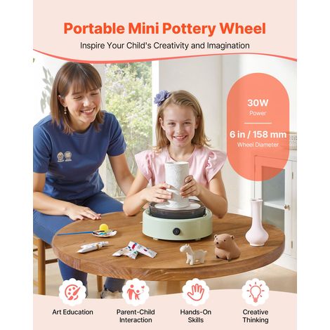 Mini Tour de Potier avec Plateau Tournant de 158 mm, Roue de Poterie Électrique à Rotation Avant et Arrière, Vitesse Réglable, avec… (1/5)