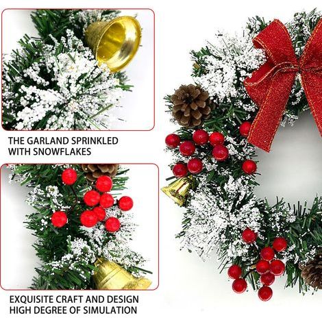 Weihnachtskranz für die Haustür, 20 cm künstlicher Winter-Fensterschmuck mit Tannenzapfen, Glöckchen, Beeren, Schleife, Weihnachtsbaumgirlande, Kaminwanddekorationen (1/5)
