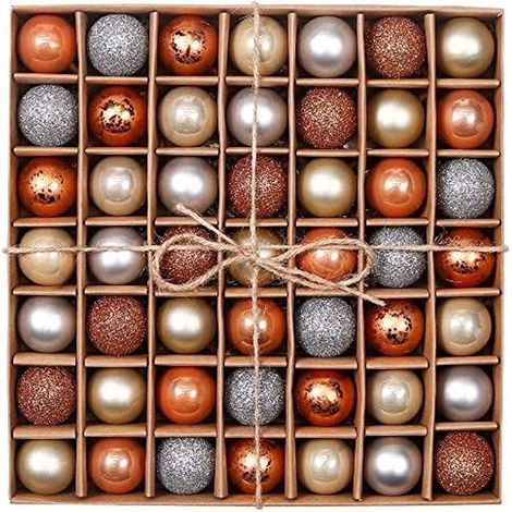 Boules de Sapin De Noël 49pcs 3cm, Décoration d'ornements Cuivré Bronze Doré et d'argent, Paillette Mat Brillant, (1/5)