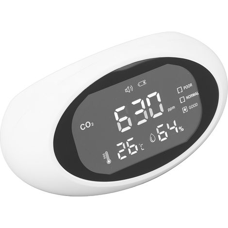 Détecteur de CO2 haute précision avec écran LCD HD, appareil portable rechargeable pour mesurer la qualité de l'air, température et humidité (1/5)