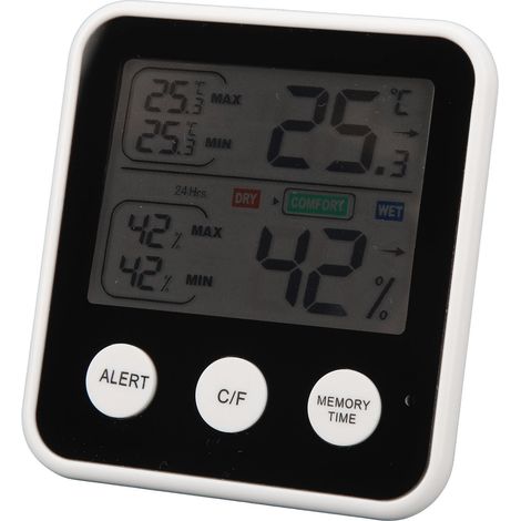 LCD-Digitalanzeige-Thermometer/Hygrometer, Temperatur- und Feuchtigkeitsmesser, Hygrothermograph, Schwarz (1/5)