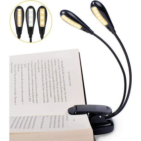 Lampe de lecture rechargeable à 14 LED, lampe de lit à pince, lampe de pupitre, 3 niveaux de luminosité et 2 bras flexibles éclairant 2 pages complètes. Idéale pour les passionnés de lecture. (1/5)