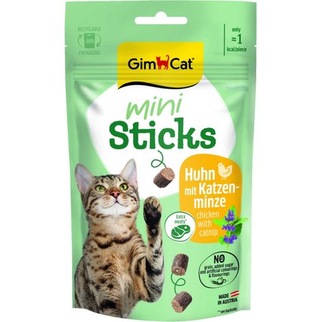 GimCat  Sticks Mini  Mini-Würstchen für Katzen 50g - Huhn und Katzenminze 50g