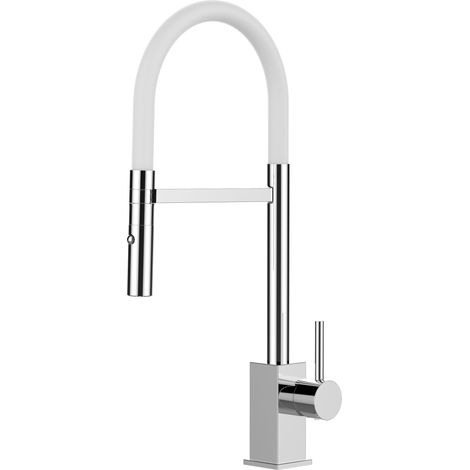 Wasserhahn Kueche Spueltischarmatur Verchromt Kuechenarmatur mit Weiss 360 schwenkbarem Auslauf und abnehmbare 2 strahl Handbrause - Quadratischer Design