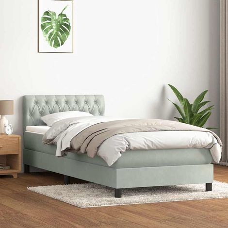 Sommier à lattes de lit et matelas gris clair 90x210 cm velours (1/5)