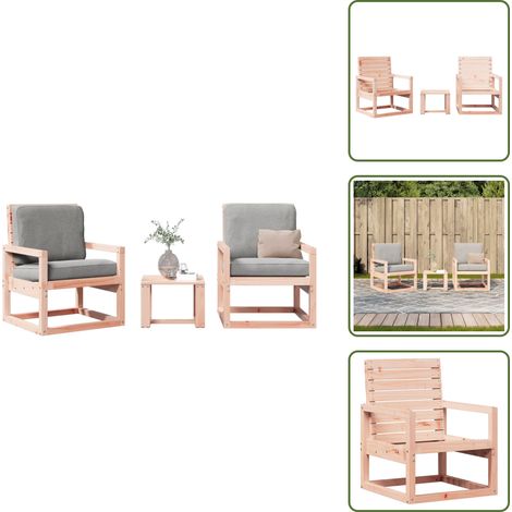 The Living Store 3-tlg. Garten-Lounge-Set Massivholz Douglasie - Gartensofa - Loungesessel - Gartenmöbel - Holztisch - Esszimmergarnitur