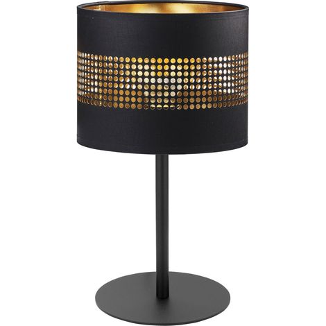 Tischleuchte Schwarz Gold 39 cm Stoff Metall E27 Tischlampe Nachttischlampe (1/3)