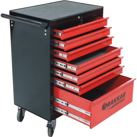 Drakkar Equipement – Servante d'atelier roulante 7 tiroirs – 187 outils modules mousse carbone – Charge max 30kg – Roues Ø 120mm avec frein (1/4)
