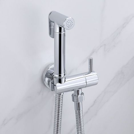 Kit Douchette WC , Douche WC avec Robinet d'Arret , Support, Douchette, Chromé, Argent (1/4)