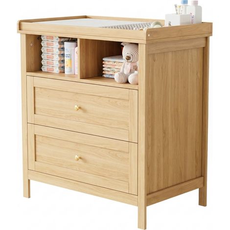 CHICFURN Cómoda cambiador 82x50x90 cm de MDF natural con cajones, sin cojín (1/5)