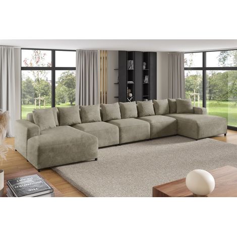 Wohnlandschaft Sofa U-Form Designersofa MEGAN XL in Stoff Poso Beige (1/2)