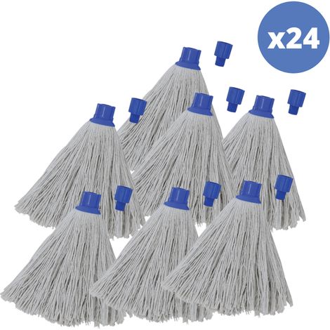 Juego de 24 flecos de fregona de recambio en algodón superior 250gr Punta hexagonal blanca MSV