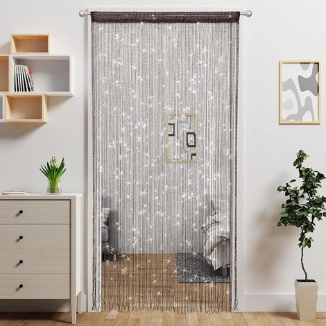 Rideau de perles à paillettes et franges transparentes, porte scintillant pour fenêtre, vitrine, chambre et fête, Composition : 1 pièce, dimensions : 1 m × 4 m, Couleur : marron café (1/5)