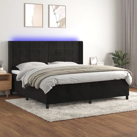 Sommier tapissier avec matelas et LED Lit adulte Contemporain Noir 200x200 cm Velours 20940 (1/5)