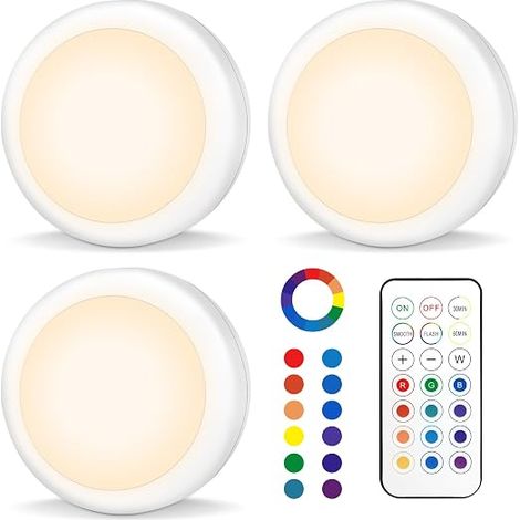 3 Pack Motion Sensor Night Lights, Battery Operated 3AA Cabinet Lighting, LED Adhesive Light with Magnetic Base and Remote Control for Staircase Lighting Bedroom Hallway Kitchen (1/5)