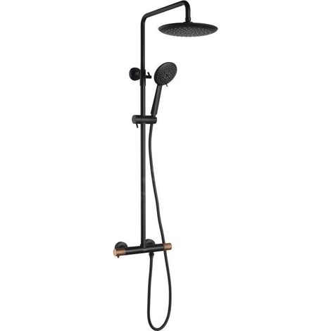 Sapho Solaris - Set de douche avec thermostat, 5 jets, noir mat/cuivre WD139PG (1/5)