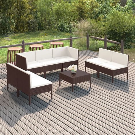 8-tlg. Garten-Lounge-Set mit Auflagen Poly Rattan Braun (1/5)